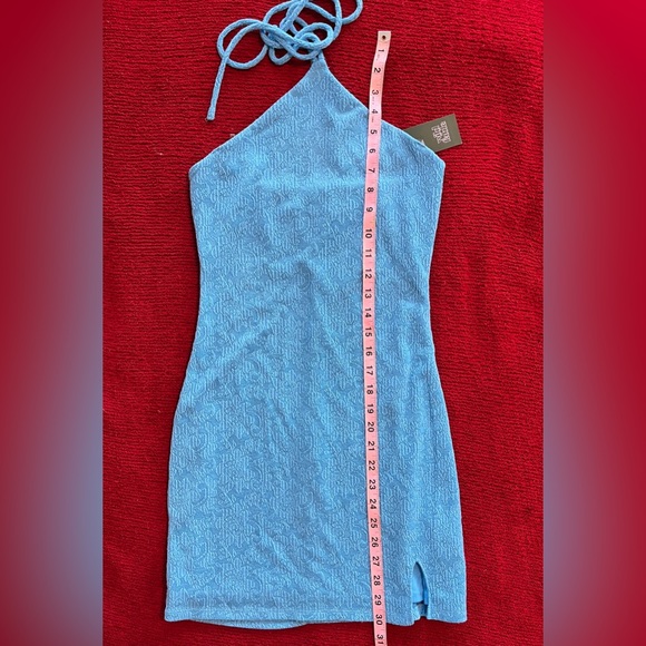 Wild Fable Knit Halter Top Stretchy Bright Blue small Side Slit Mini Dress SzXS - Picture 11 of 12